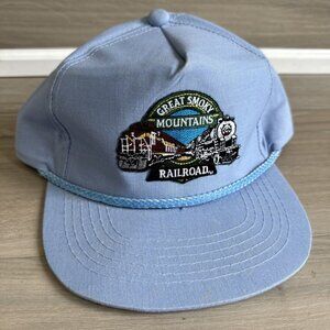 Vintage Great Smoky Mountain Railroad Rope  Hat Snapback Made In Korea Baby Blue